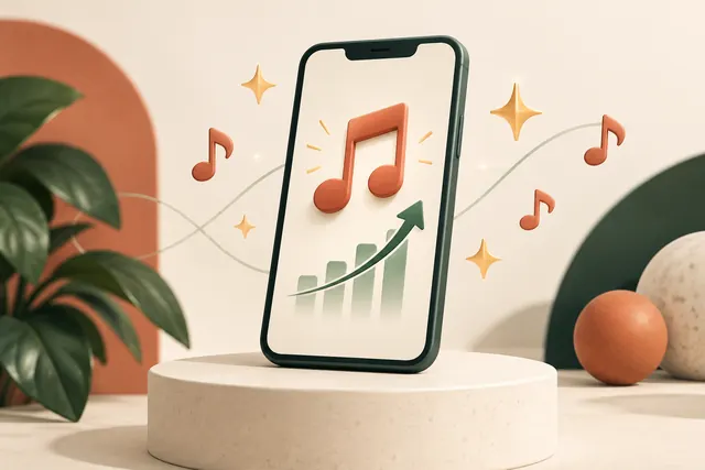 Music note and smartphone with a subtle upward trend