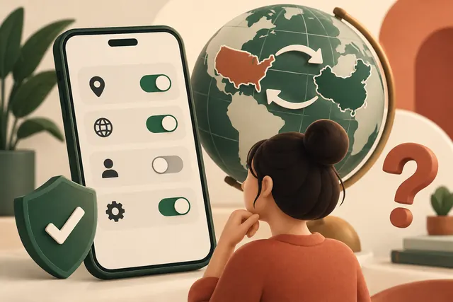 Smartphone account settings beside a globe and regional map shapes