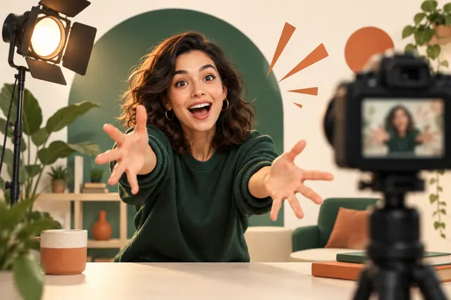 Presenter opening a short video under a spotlight with an attention spark