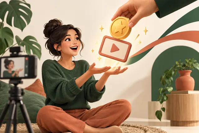 Video creator with symbolic reward coin and play frame